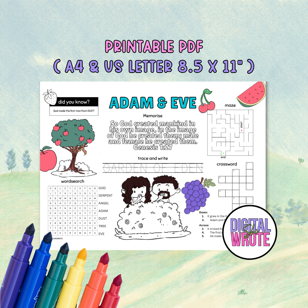 Adam and Eve Activity Mat – Bible-Based Learning Fun (Digital Download) - Image 4