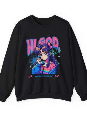 Hi God, Retro Vibe Crewneck Sweatshirt, Casual Apparel, 90s Style