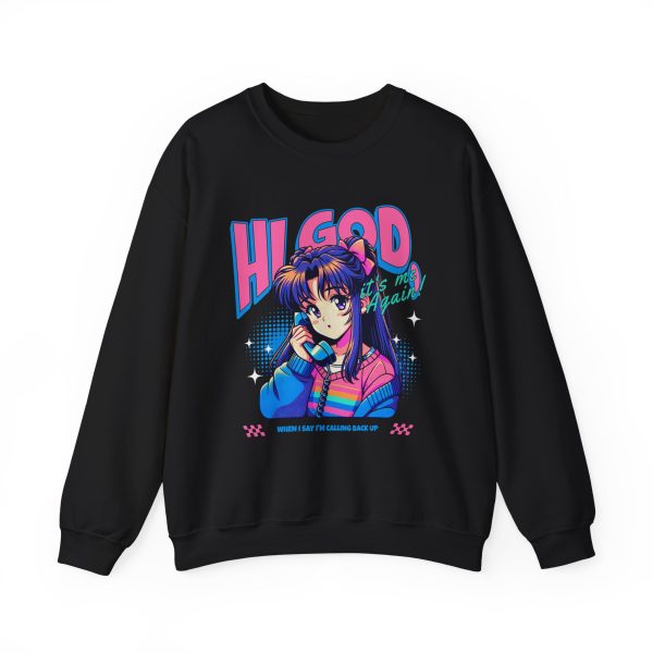 Hi God, Retro Vibe Crewneck Sweatshirt, Casual Apparel, 90s Style