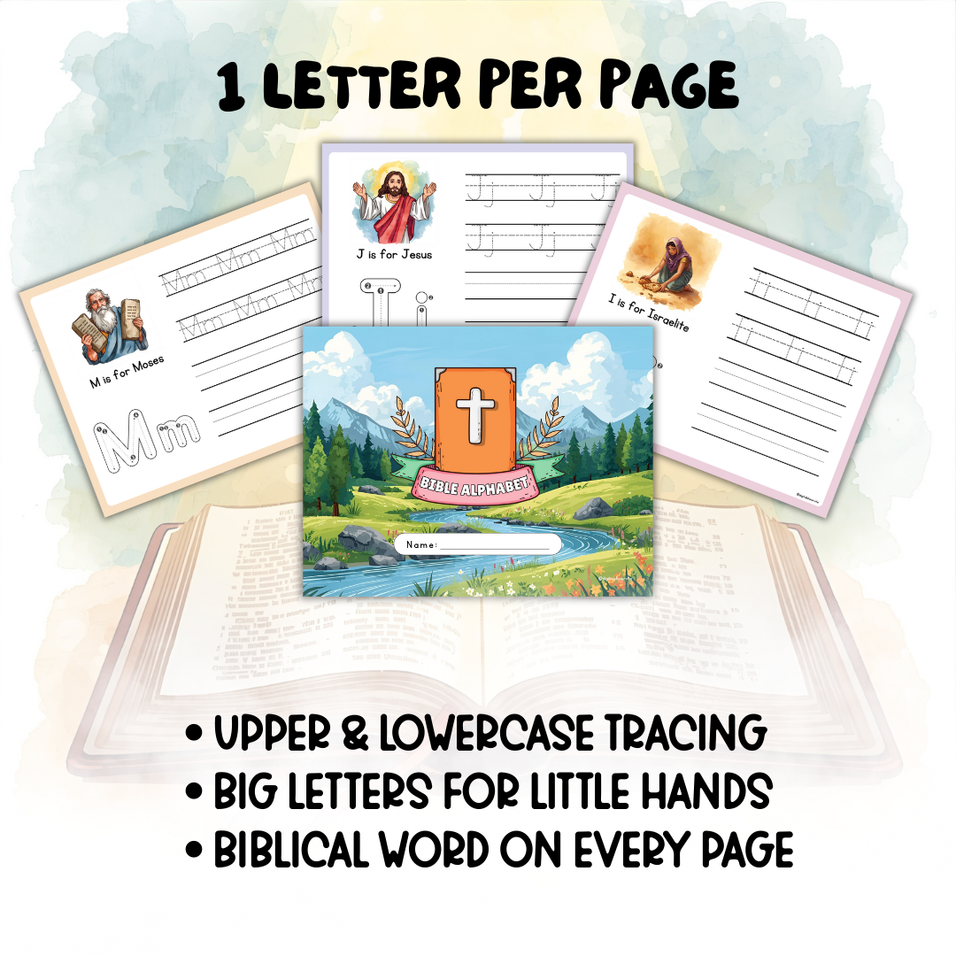 Bible Alphabet Tracing Workbook — A–Z Bible Characters & Words | Printable (A4 & US Letter) - Image 2